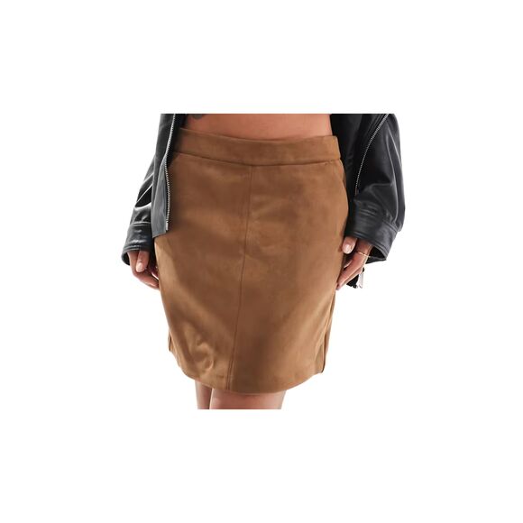 Vero Moda Women's Size Large Cognac Brown Preslie Faux Suede Mini Skirt - Picture 1 of 11